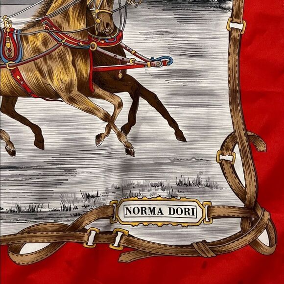 NORMA DORI Horse and Carriage Silk Scarf- 31.5” x 30.5” - Picture 3 of 4